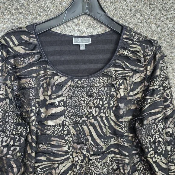 JM Collection Top Womens Large Black Layered Scoop Neck 3/4 Sleeve Blouse Ladies - Picture 4 of 7